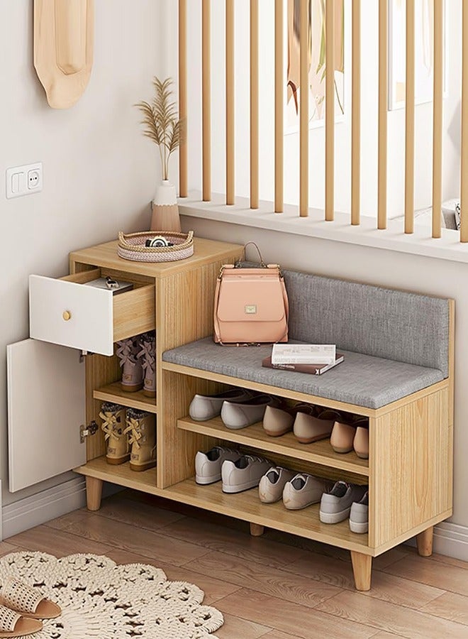 JCB CHIC 2-in-1 Shoe Storage Bench,Wooden Shoe Cabinet with 3 Adjustable Shelves and Removable Seat Cushion, Modern Entryway Bench, Shoe Storage Organizer, Shoe Rack for Hallway, Bedroom - Image 1