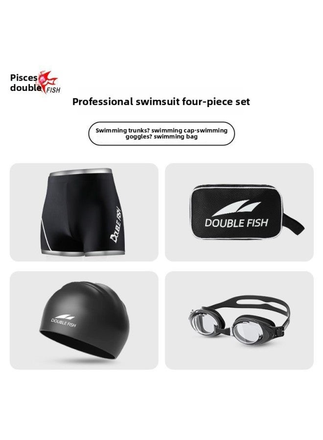 Pisces Swimming Trunks Men's Adult Special Anti-embarrassment Loose Plus Size Comfortable Quick-drying Breathable Professional Swimming Suit-Color:RL Swimming Trunks Four-piece Set 350-