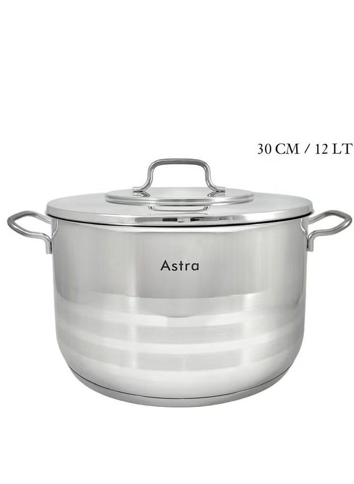 Homemaker ASTRA Premium 12L Stainless Steel Casserole Pot – 30×17.5 cm | Large-Capacity Roasting & Casseroles, All-Stovetop & Dishwasher Safe | Made in Turkey 