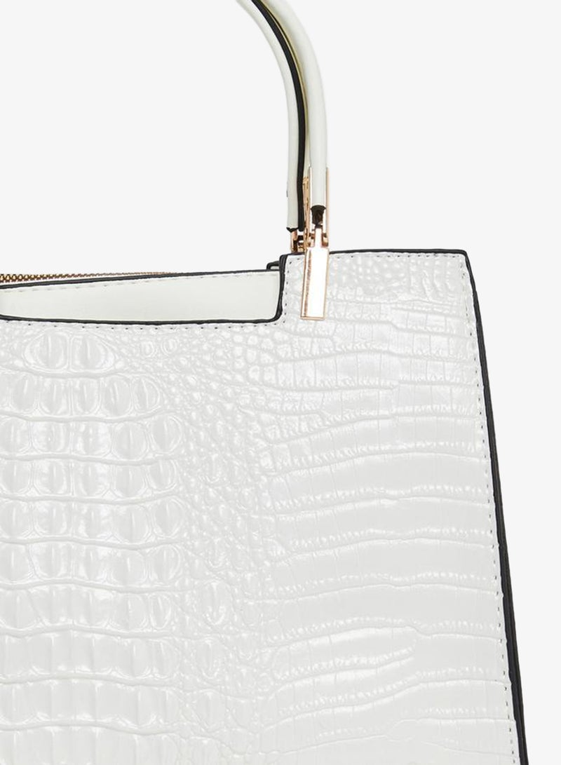 Take Two Croc Textured Double Top Handle Handbag - Image 3