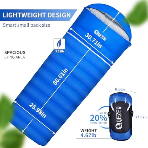 QEZER Down Sleeping Bag for Adults 0 Degree 600 Fill Power Cold Weather Ultralight Sleeping Bag with Compression Sack for Backpacking, Hiking, Camping - Image 2