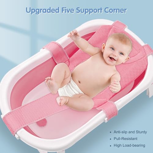 Colorlife Baby Bath Seat Support Net Infant Bathing Seat Support Mat Adjustable Comfortable NonSlip FivePointed Baby Shower Net Bathtub Sit Up Mesh for Newborn 06 MonthsPinkNo Bathtub - Image 3