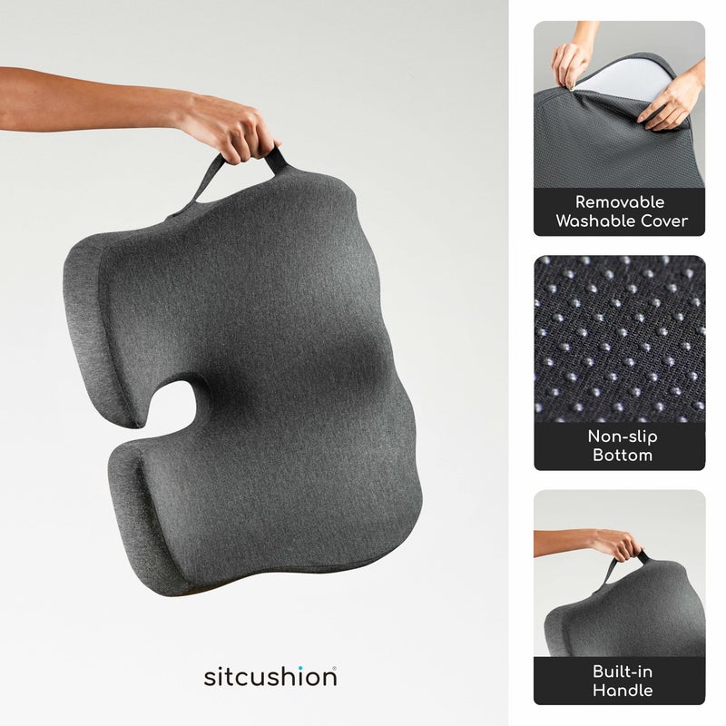 SitCushion Extra Large Office Chair Cushion for Sciatica Pain Relief, Memory Foam Seat Cushion for Car Seat Pad, Orthopedic Pillow. Computer Chair Cushion for Tailbone Pain Relief All Day Comfort(Gray) - Image 4