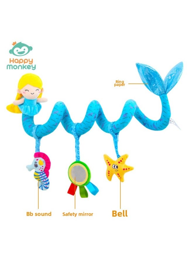 Happy Monkey Baby Toy Cartoon Animal Ornaments Stroller Pendant Baby Soothing Toy Plush-Color:H077A 【bed Winding】 Mermaid - Image 1