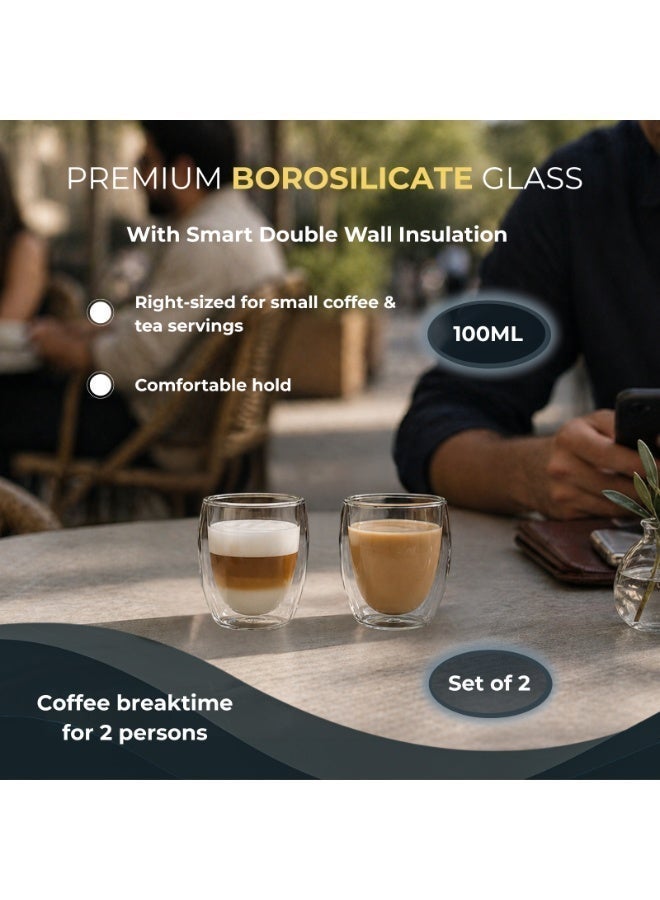 BLACKSTONE Double Wall Espresso Glass Cups Set of 2, 100ml Borosilicate Coffee Cups for Espresso, Arabic Coffee, Turkish Coffee & Tea Clear Insulated Glass, DG820 - Image 5