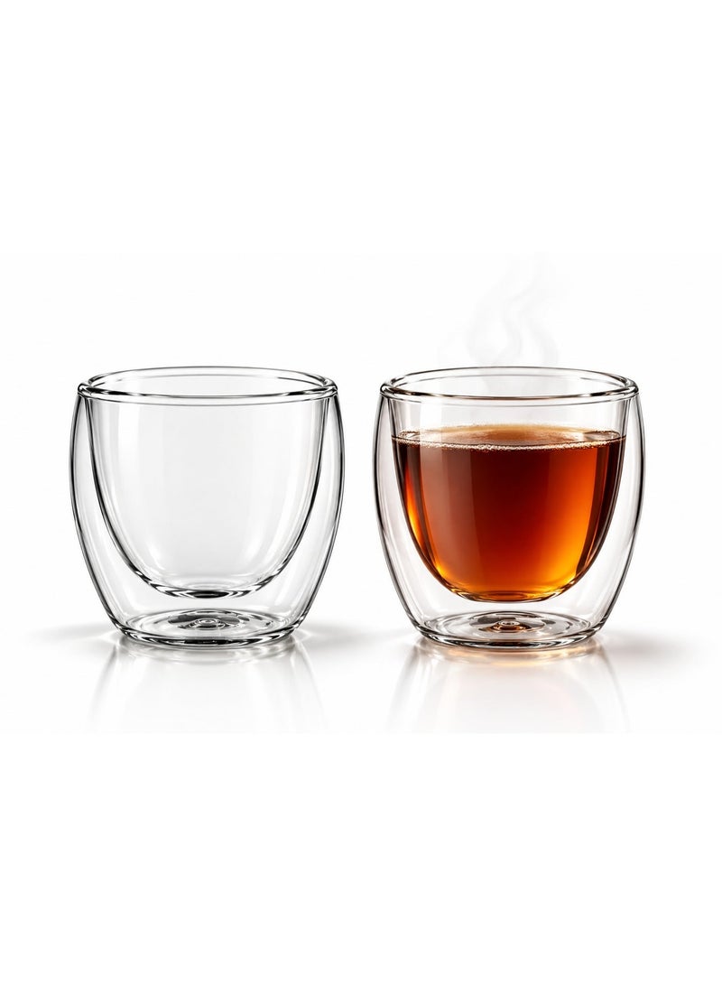 BLACKSTONE Double Wall Espresso Glass Cups Set of 2, 100ml Borosilicate Coffee Cups for Espresso, Arabic Coffee, Turkish Coffee & Tea Clear Insulated Glass, DG820 - Image 1