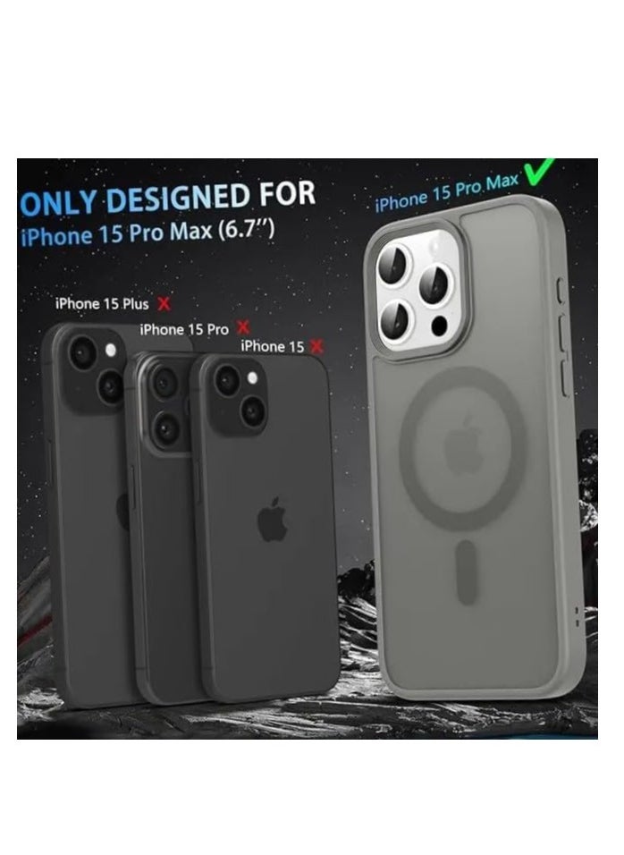 YoYoTech iPhone 15 Pro Max Matte Finish Magnetic Case [Compatible with MagSafe] [14 FT Drop Protection] Matte Translucent Back Full Protection Cover Natural Grey Titanium  - Image 5