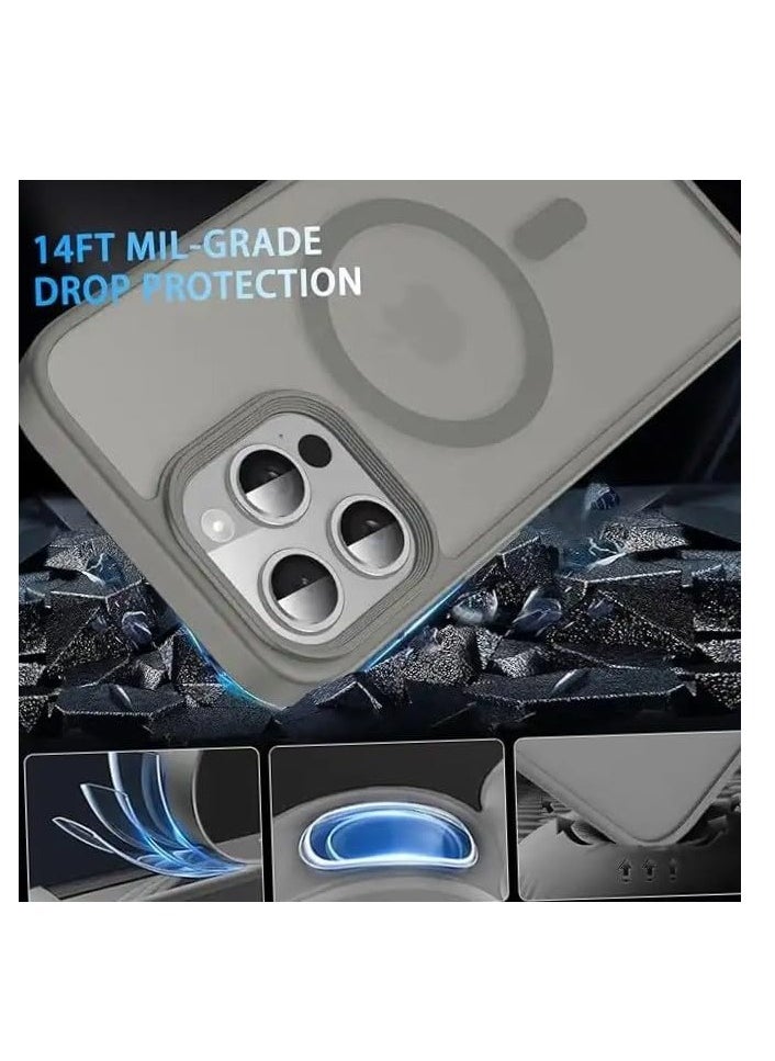 YoYoTech iPhone 15 Pro Max Matte Finish Magnetic Case [Compatible with MagSafe] [14 FT Drop Protection] Matte Translucent Back Full Protection Cover Natural Grey Titanium  - Image 2