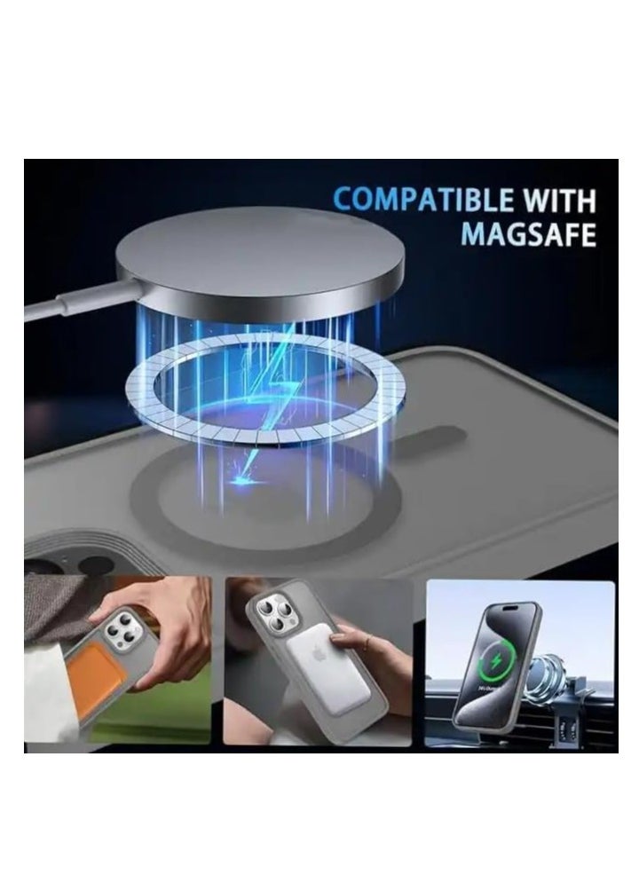 YoYoTech iPhone 15 Pro Max Matte Finish Magnetic Case [Compatible with MagSafe] [14 FT Drop Protection] Matte Translucent Back Full Protection Cover Natural Grey Titanium  - Image 4