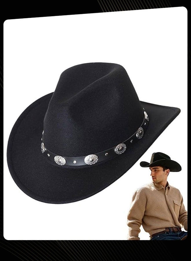 Joychic Women & Men Felt Western Cowboy Hat Classic Roll Up Brim Buckle Lightweight Fedora Black - Image 1