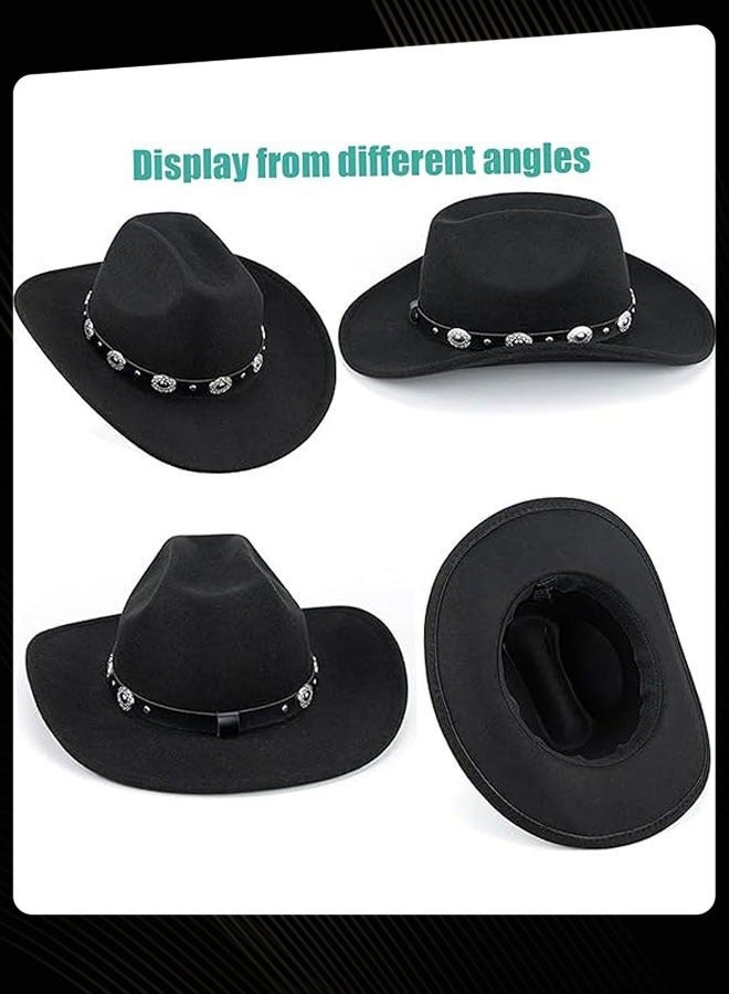 Joychic Women & Men Felt Western Cowboy Hat Classic Roll Up Brim Buckle Lightweight Fedora Black - Image 3