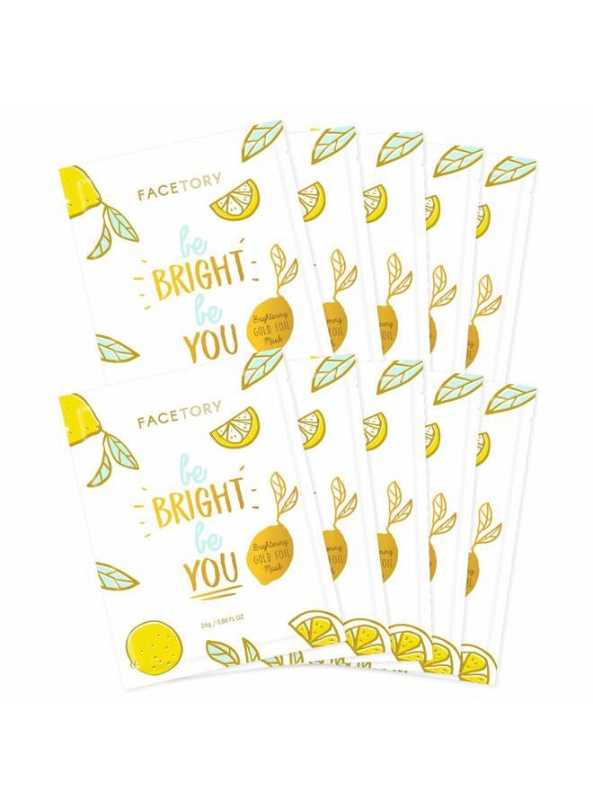 FACETORY K Beauty Face Mask Skin Care - BE BRIGHT BE YOU BRIGHTENING Sheet Mask with Gold Foil & Lemon Fruit | Glowing Gold Brightening Face Mask (10 Pack) - Image 1