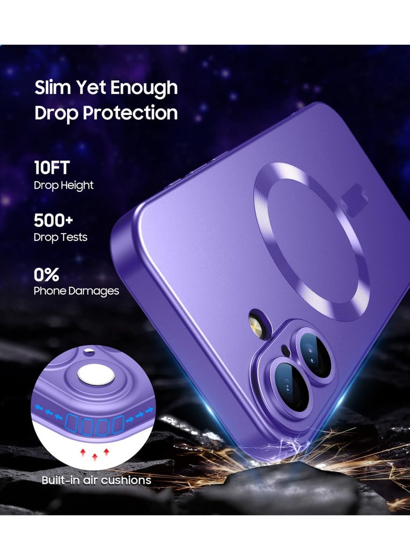 Magnetic for iPhone 16 Plus Case [Compatible with MagSafe][Built-in Camera Lens Protector] Slim Soft Silicone Bumper Shockproof Metallic Luster Phone Case (pur ple) - Image 3