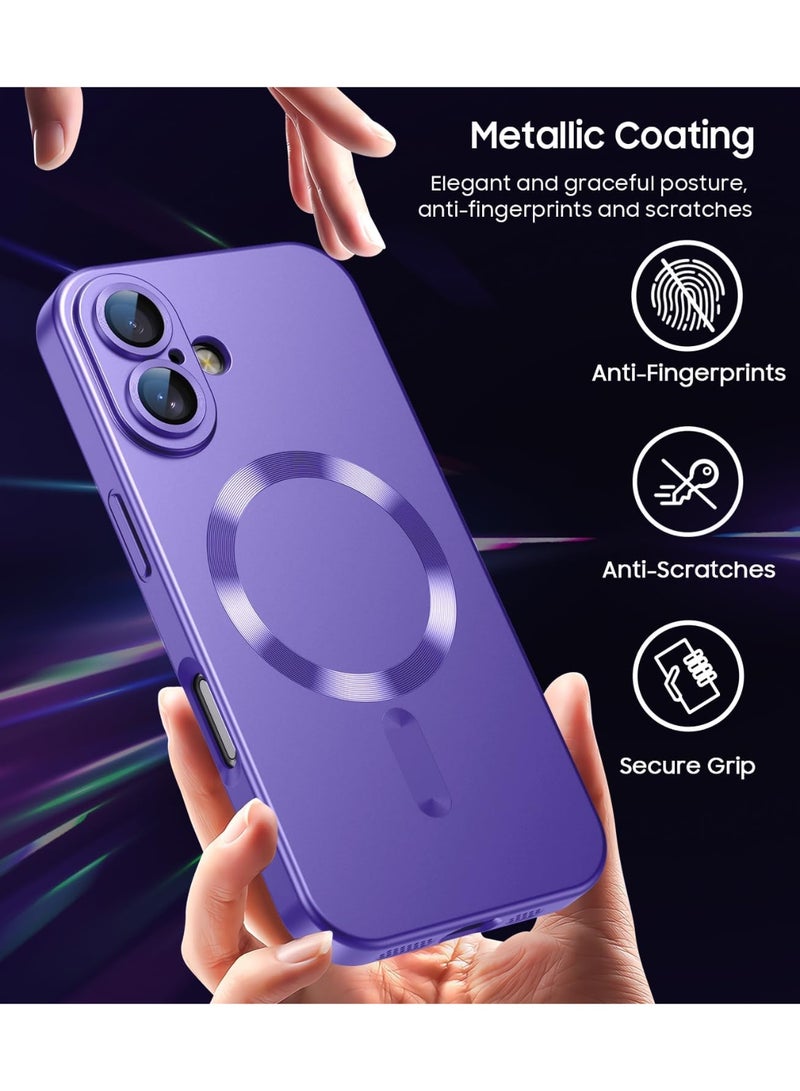 Magnetic for iPhone 16 Plus Case [Compatible with MagSafe][Built-in Camera Lens Protector] Slim Soft Silicone Bumper Shockproof Metallic Luster Phone Case (pur ple) - Image 4