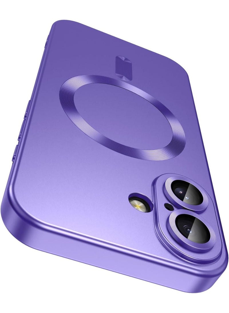 Magnetic for iPhone 16 Plus Case [Compatible with MagSafe][Built-in Camera Lens Protector] Slim Soft Silicone Bumper Shockproof Metallic Luster Phone Case (pur ple) - Image 1