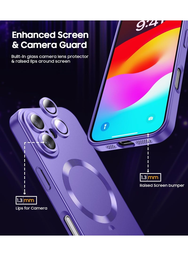 Magnetic for iPhone 16 Plus Case [Compatible with MagSafe][Built-in Camera Lens Protector] Slim Soft Silicone Bumper Shockproof Metallic Luster Phone Case (pur ple) - Image 2