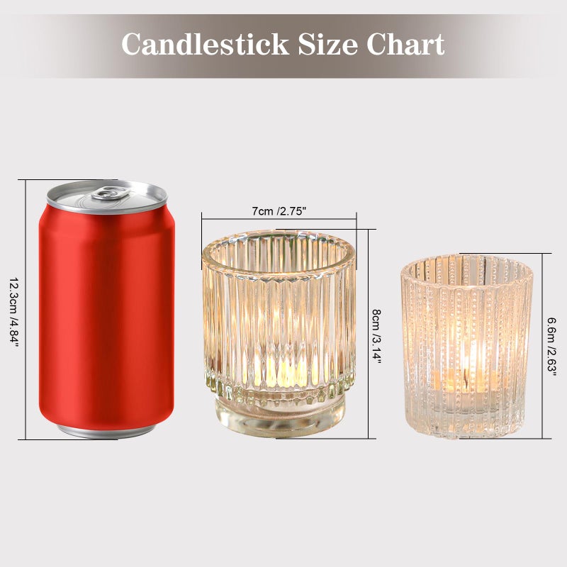 saiguomi Vintage Ribbed Clear Glass Tealight & Votive Candle Holders (Set of 12), Wedding Bridal Shower Party Table Decor, Fall Decor, Boho Decor, Shelf Decoration - Image 2