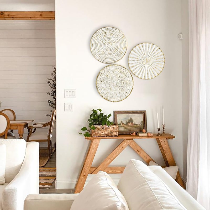 Briful 12" Wall DÃ©cor Pack of 3 Metal White Washed Starbursts Radial Plate Wall Art Modern Accent Hanging Wall Decorations For Home Office Bedroom Or Living Room Wall Sculptures - Image 5