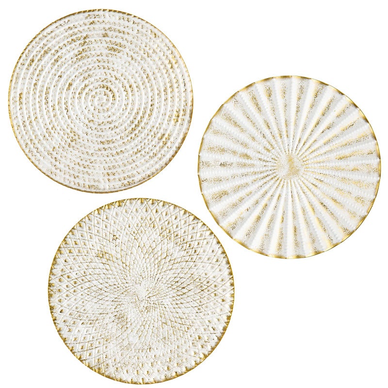 Briful 12" Wall DÃ©cor Pack of 3 Metal White Washed Starbursts Radial Plate Wall Art Modern Accent Hanging Wall Decorations For Home Office Bedroom Or Living Room Wall Sculptures - Image 1