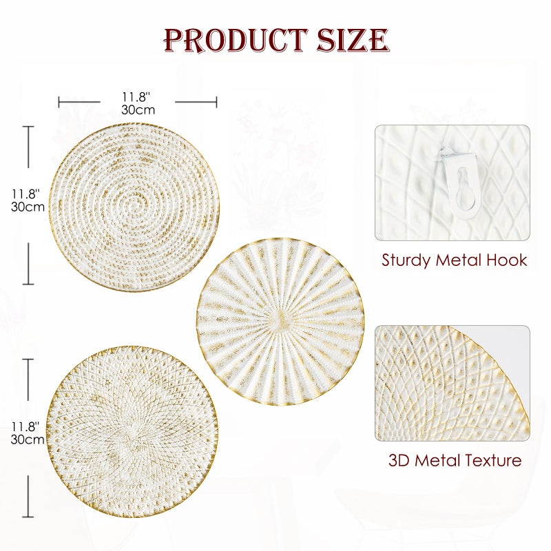 Briful 12" Wall DÃ©cor Pack of 3 Metal White Washed Starbursts Radial Plate Wall Art Modern Accent Hanging Wall Decorations For Home Office Bedroom Or Living Room Wall Sculptures - Image 2