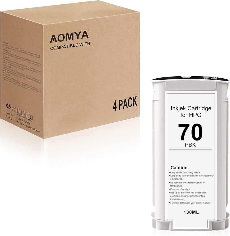 Aomya Compatible HPQ 70 Ink Cartridges Full Ink for HPQ70 Printhead C9404A C9405A C9406A C9407A Designjet Z2100 Z5200 Z3100 Z3200 (Photo Black) - Image 1