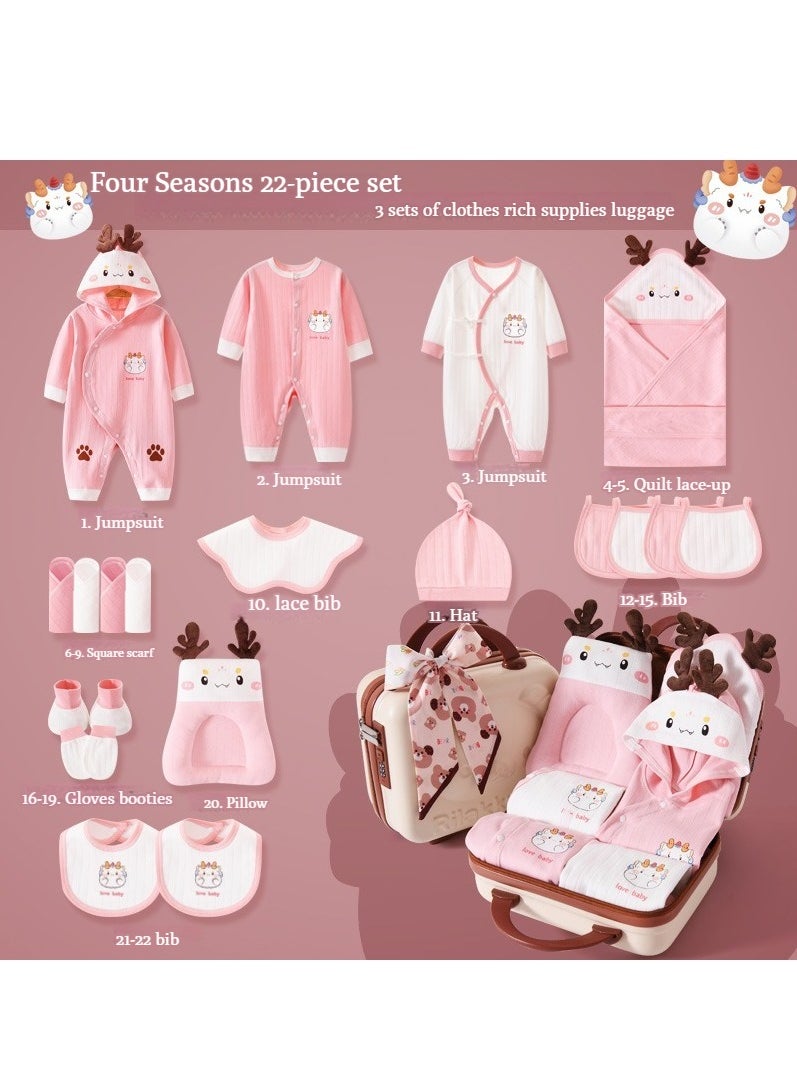 XiuWoo 22 PCS Newborn Baby Gifts Set,Layette Gift for Girl Boys, Infant Essential Clothes Accessories, Premium Cotton Babies' Pant and Top Sets, with Beautifully Suitcase and Prints,66cm for 3-6 Month Babys  - Image 2