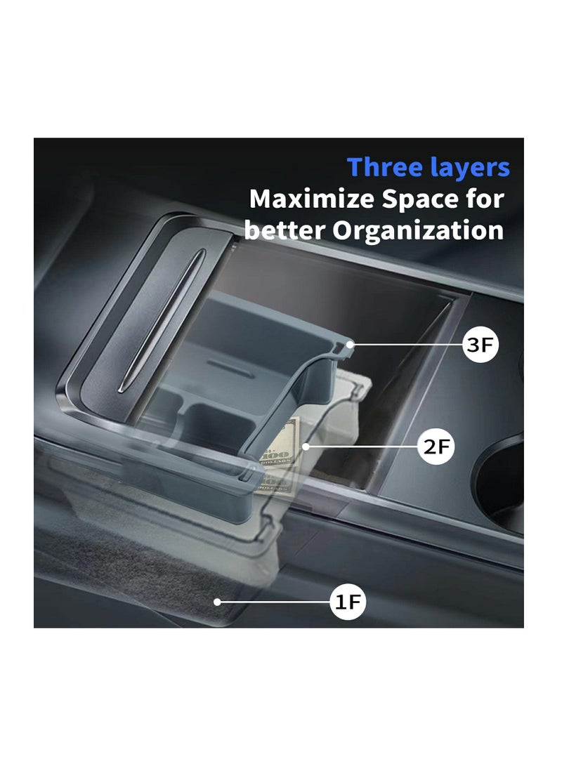 SOLARAE Light Transmission Design Center Console Organizer Tray For 2021 2023 Tesla Model Y Model 3, Washable Silicone Liner Refresh Console Model 3 Model Y Accessories, 3 Compartments, Gray Trim - Image 3