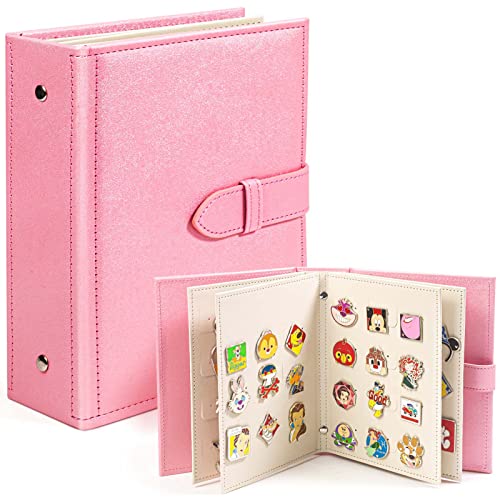 tutata Enamel Pin Display Book, Portable Pin Trading Book, to Display and Trade Your Collection, 42 Pin Capacity, Leather Pin Holder, Fits Rubber Pin Back, Pink - Image 1