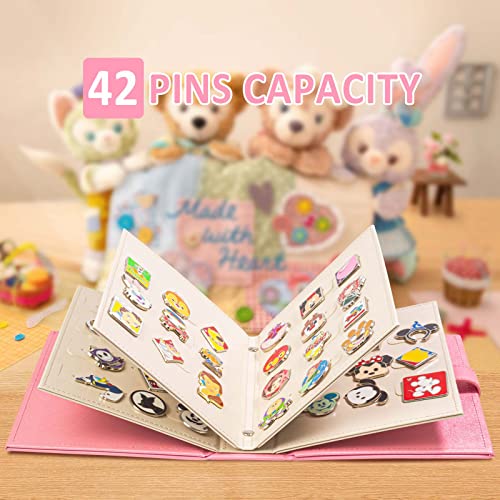 tutata Enamel Pin Display Book, Portable Pin Trading Book, to Display and Trade Your Collection, 42 Pin Capacity, Leather Pin Holder, Fits Rubber Pin Back, Pink - Image 2