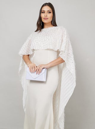 green emerald velvet dress Sharon Said Luxury Nude Dubai Evening Dress with Cape Sleeves SS322 –  SHARONSAID main image 1