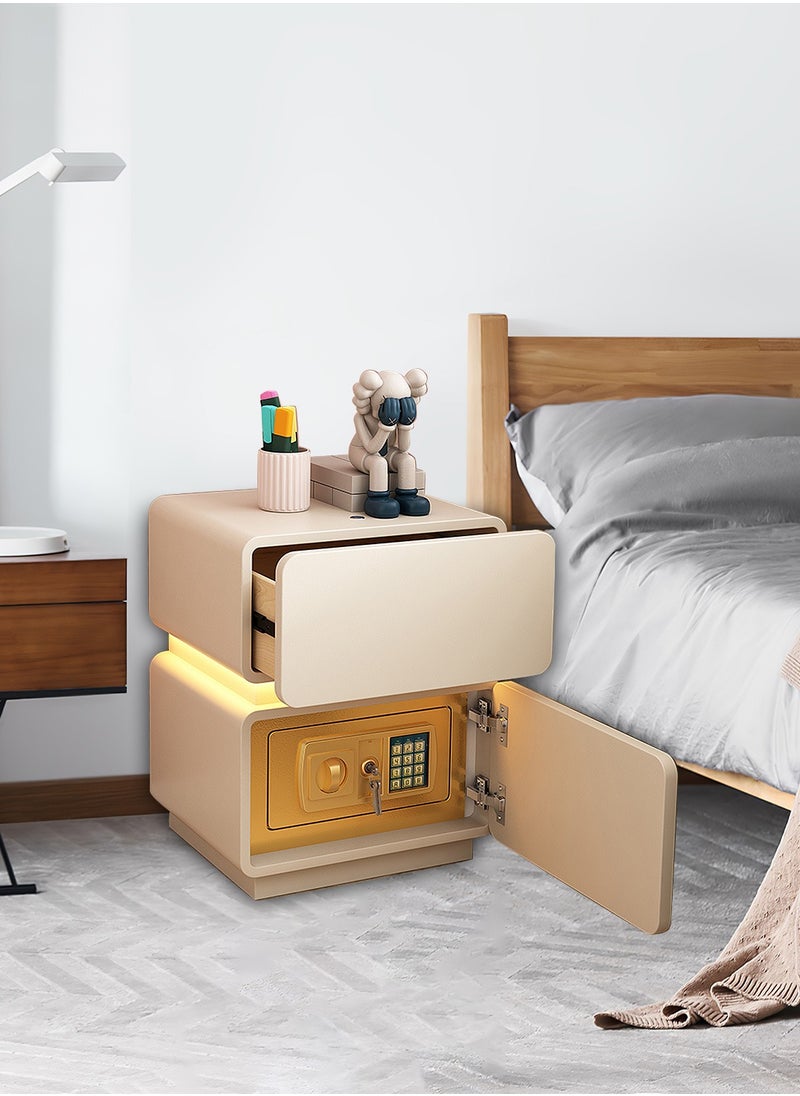Kidle Smart Home Luxury Cream Floating Bedside Cabinet with Built-in Safe - Large Storage, Silent Sliding Drawers, Leather-Wrapped Design for Bedroom  - Image 4