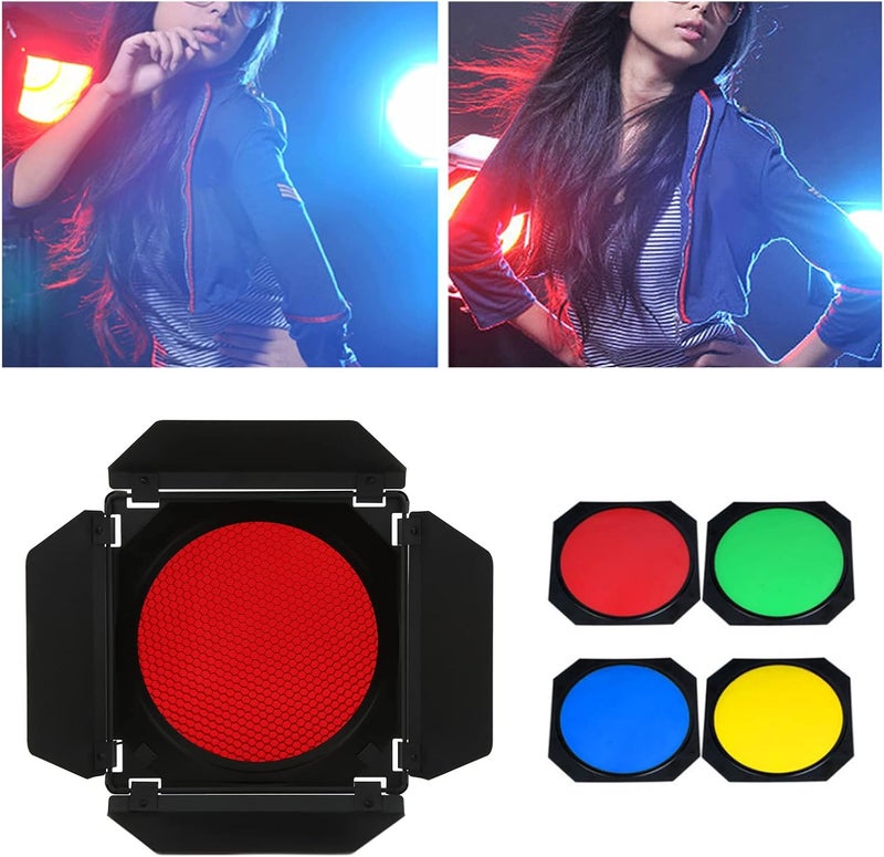 7 Inch Four Leaf Light Barrier for Photography, Directional Lighting Accessory with 4 Color Filters and Cellular Net, Magnetic Bayonet Mount for Portrait Hair Background Side Light - Image 5