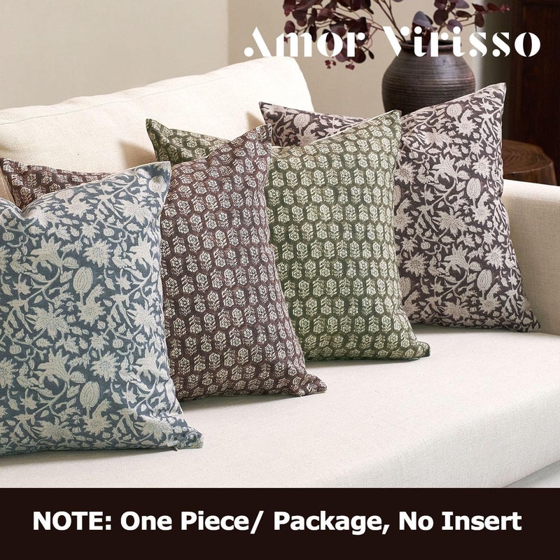 Amor Virisso Floral Throw Pillow Covers 18x18 Couch Pillows for Living Room Decorative Accent Pillow Covers Block Print Farmhouse Neutral Pillow Covers Sofa Pillows 1PC, Dark Brown - Image 5