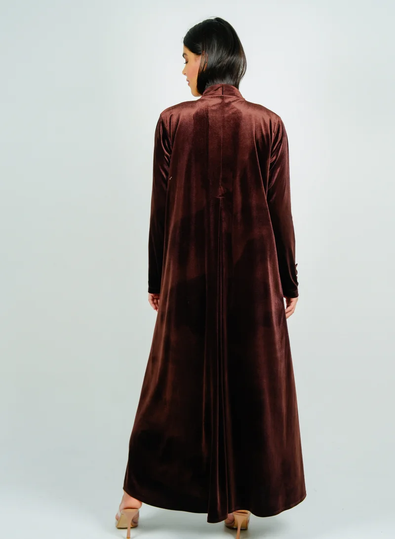 Rosette Abaya  Button  velvet abaya Style with Cut Design for Women | Best Price UAE