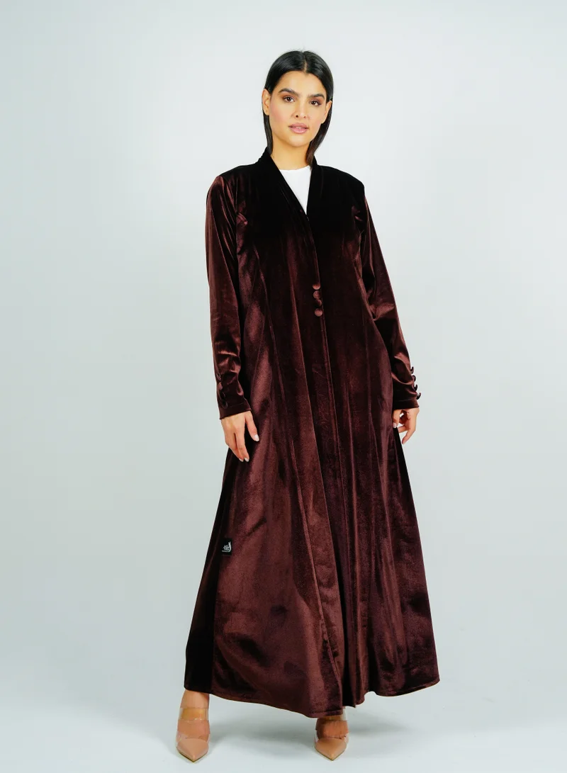 Rosette Abaya  Button  velvet abaya Style with Cut Design for Women | Best Price UAE