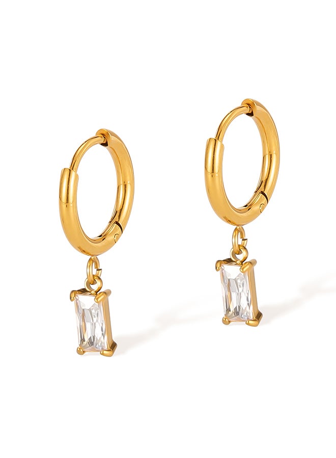 Women'S Stainless Steel Earrings Fashionable Temperament Geometric Rectangular Zircon All-Match Earrings - Image 1