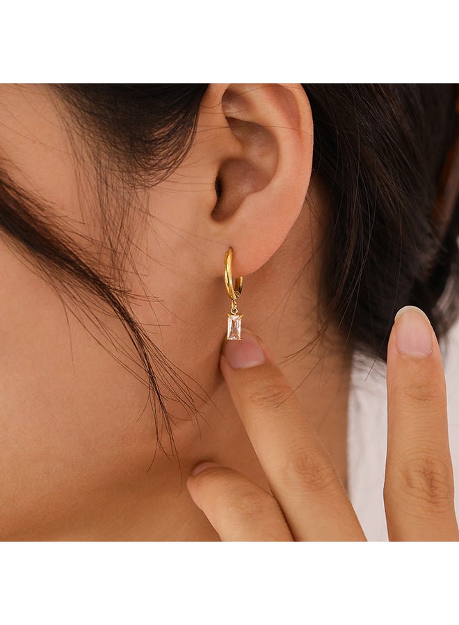 Women'S Stainless Steel Earrings Fashionable Temperament Geometric Rectangular Zircon All-Match Earrings - Image 2