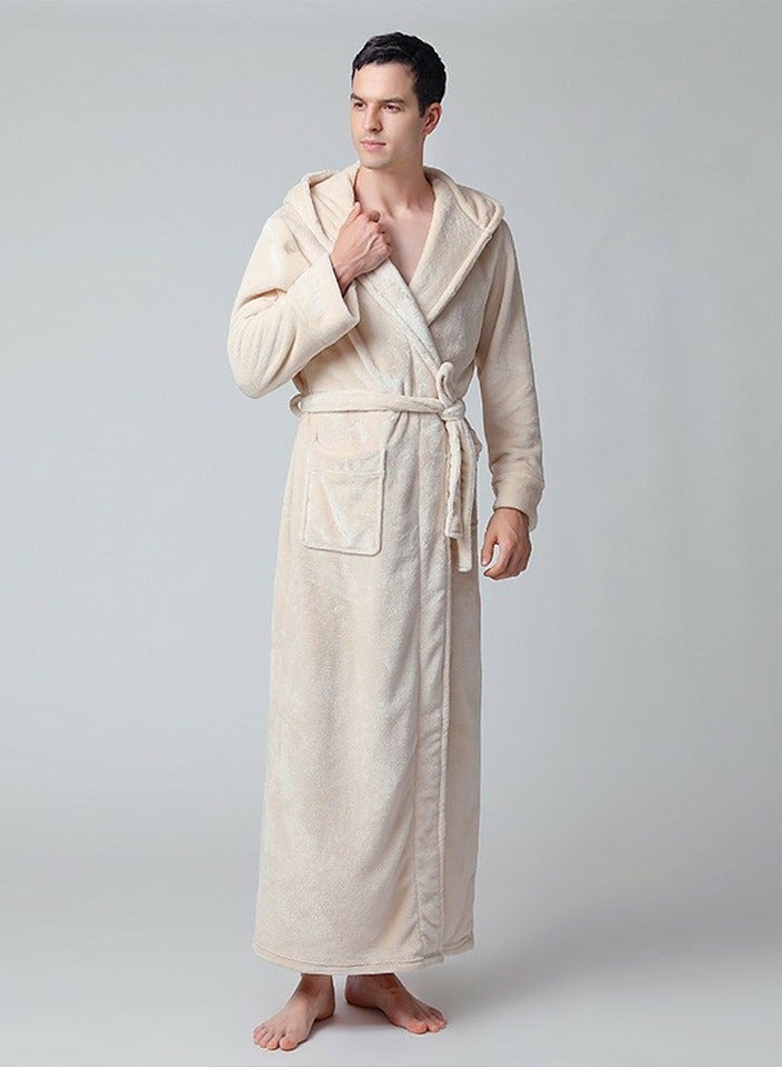 إسكدنيا يونيسكس الشتاء طويل سميك غطاء الليل فستان الشعاب المرجانية الصوف رداء حمام بيجاما كريم أبيض - Image 1