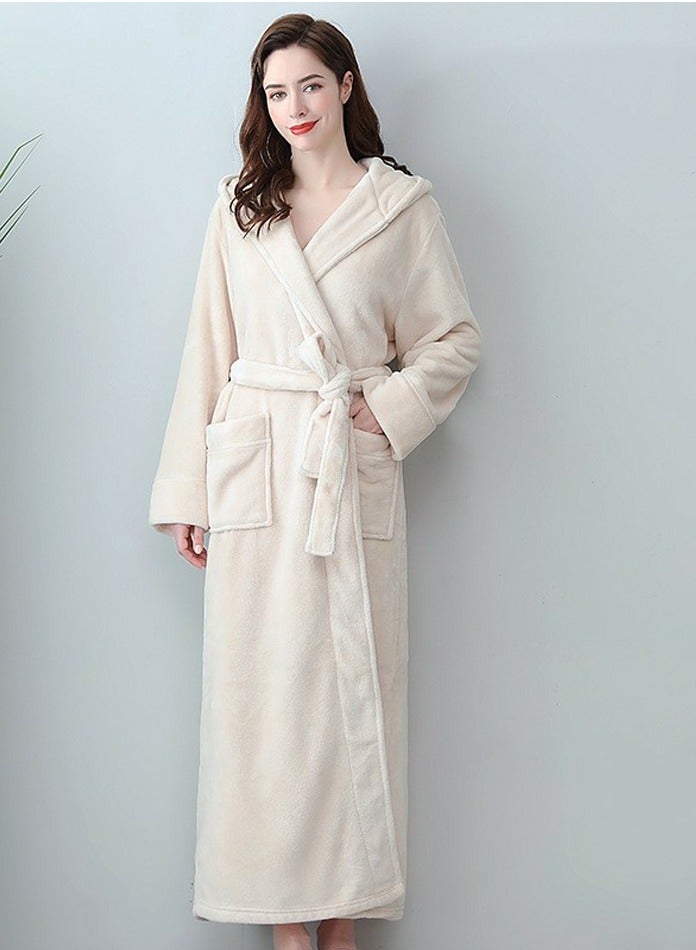 إسكدنيا يونيسكس الشتاء طويل سميك غطاء الليل فستان الشعاب المرجانية الصوف رداء حمام بيجاما كريم أبيض - Image 2