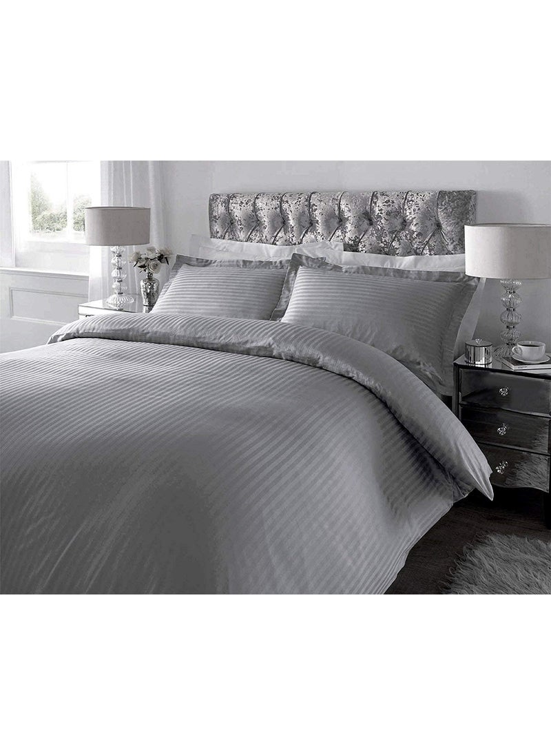 Lomezo Lomezo 300 TC Cotton Satin Striped Double Queen Size Bedsheet with 2 Pillow Covers King Size Plain Premium Luxury Hotel Collection Solid Stripes 90 x 100 Light Grey 