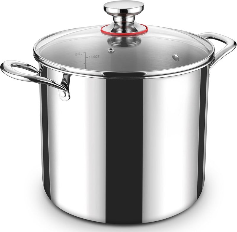 P&P CHEF 12 Quart Tri-Ply Stainless Steel Stockpot, Stock Pot with Visible Lid for Soup Pasta Vegetable, Induction Cooking Pot for All Stoves, Sturdy & Double Handle, Dishwasher Safe - Image 1