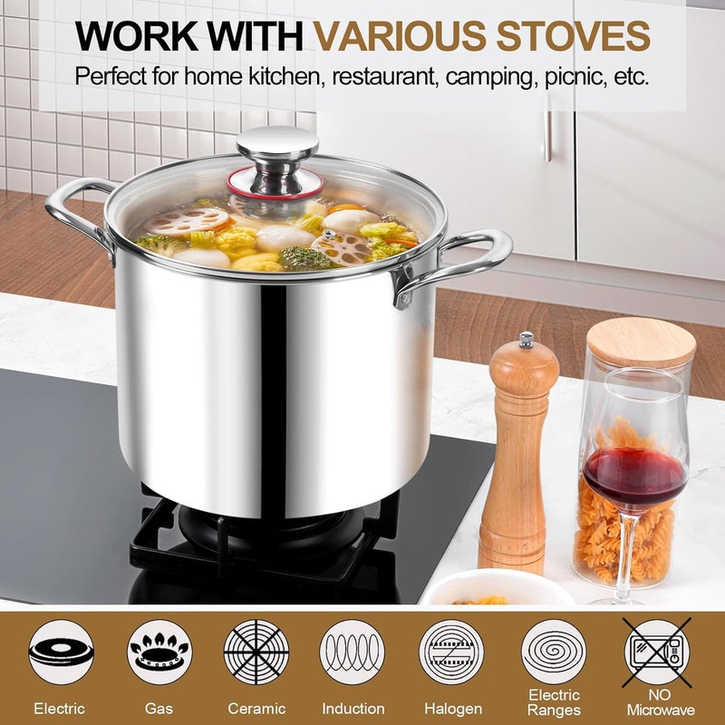 P&P CHEF 12 Quart Tri-Ply Stainless Steel Stockpot, Stock Pot with Visible Lid for Soup Pasta Vegetable, Induction Cooking Pot for All Stoves, Sturdy & Double Handle, Dishwasher Safe - Image 5