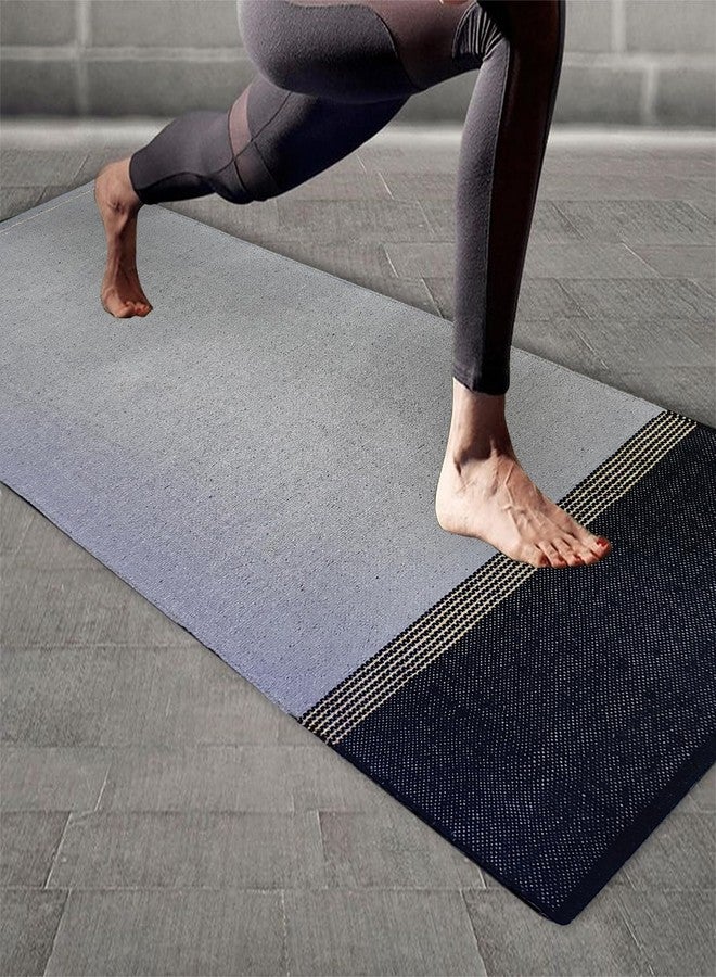 STONEMUNK Reversible Cotton Yoga Mat for Outdoor Indoor, Gym | 100% Cotton Yoga Mat for Men Women for Early Morning Yoga Exercise Mat of 2x6 Silver Color - Image 1