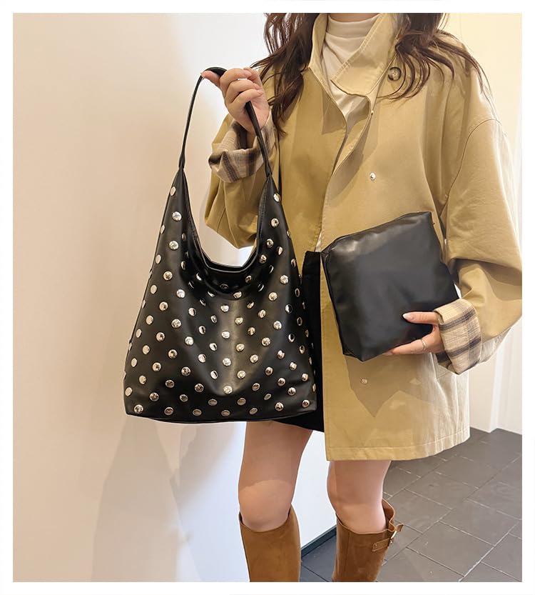 Geelyda Tote Bag for Women Studded Hobo Bag Soft Vegan Leather Shoulder Handbag Large Slouchy Purses - Image 3