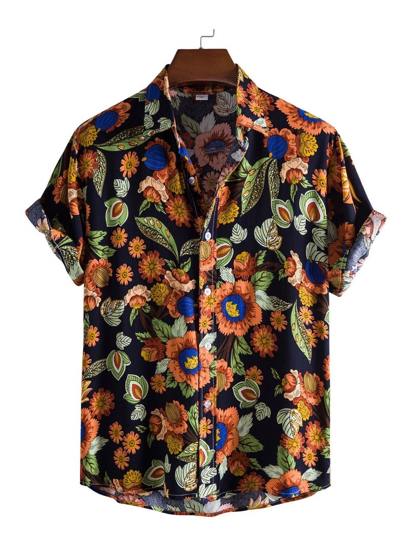 Summer new floral men's casual short-sleeved floral shirt - Image 1