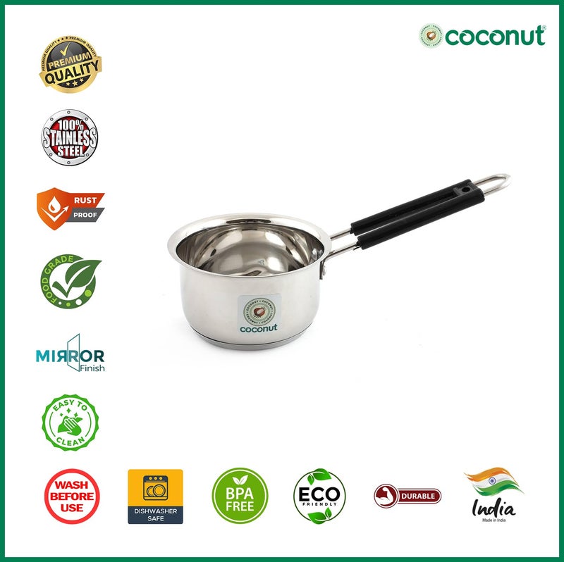 Coconut Stainless Steel - Multipurpose Sauce Pan | Ideal for Heating Milk, Making Tea & Coffee | Heavy Gauge, Capsulated Base & Bakelite Handle | Induction Base | Must Have Kitchen Essential | 500ml - Image 3