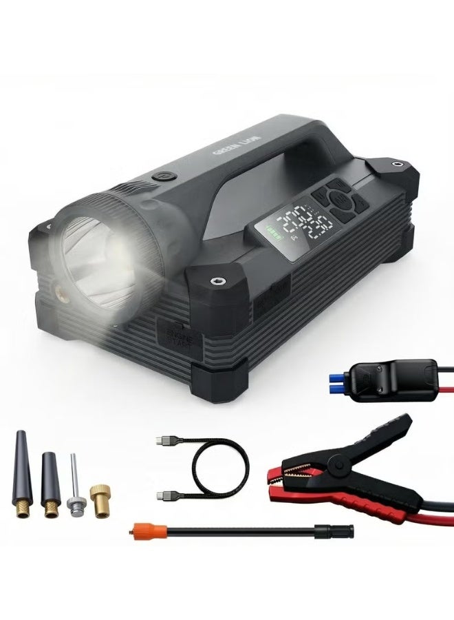 GreenLion JX66 Jump Starter 24000mAh 88.8W / Pump / 4 Inflation Modes / Powerful LED Flashlight Best for Camping / Digital Display / 6000A Peak Current - Black - Image 1