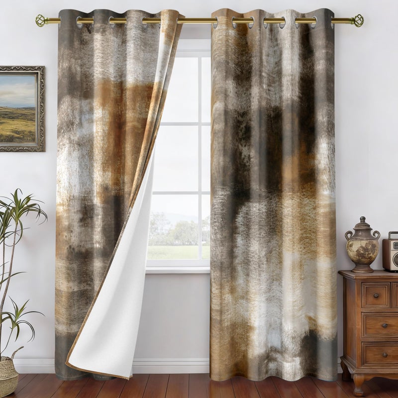 Asuexpect Abstract Curtains for Living Room 2 Panels Abstract Rust Curtain Room Darkening Grommet Window Drapes Modern Decorative Window Treatments for Bedroom, 52x84 Inches, Tan - Image 3