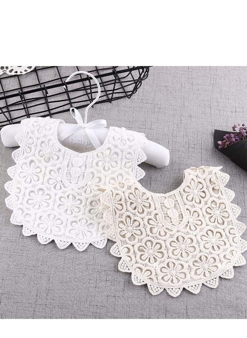 Y&D 2 Pack Baby Drool Bibs, Drooling and Teething Bibs Lace Fake Collar Bib Set for Toddler Girls Gift (White+Beige)  - Image 4
