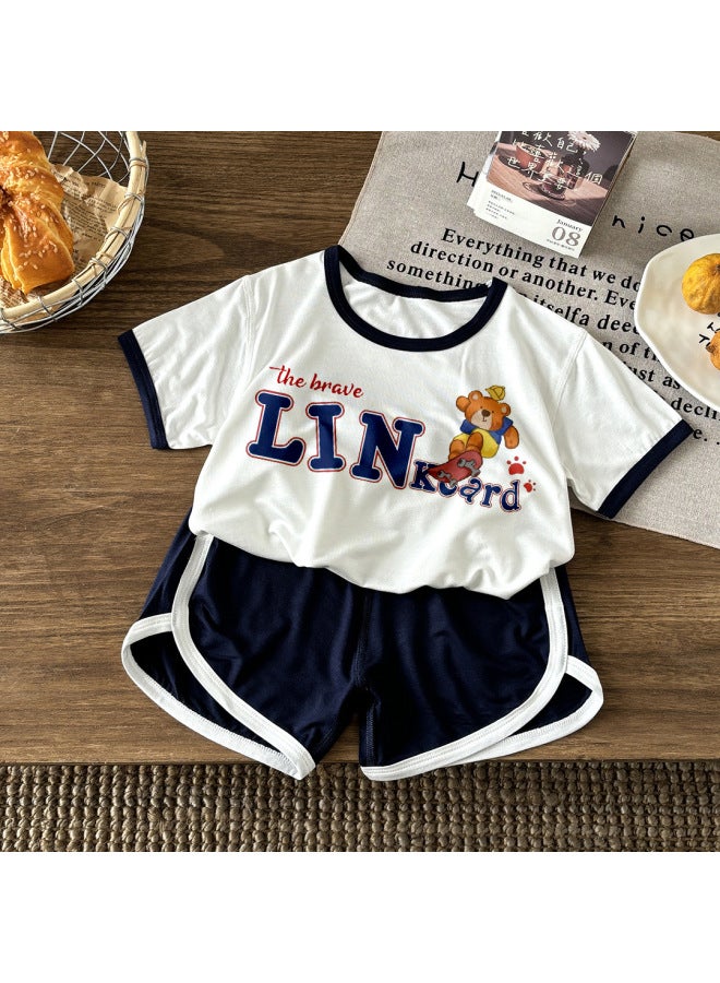 Summer Children's Modal Thin Cute Vest Two-piece Suit Short-sleeved Children's Outwearing Summer Home Clothes